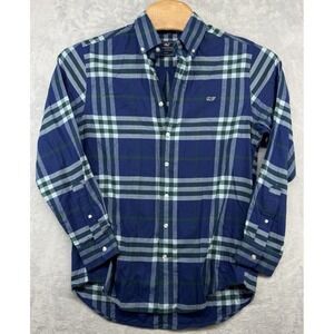 Vineyard Vines Plaid Flannel Shirt Whale Slim Fit Blue Green Men's Size M EUC